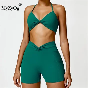 MyZyQg נשים ספורט פנאי יוגה שני חלקים קצרים להגדיר רצועה האחורי פועל חזק האפוד כושר תחתונים יבש מהירה כושר חליפה