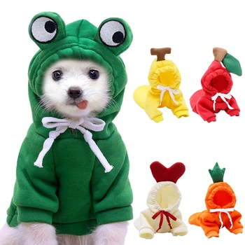 הכלב קפוצ 'ון קטן בינוני, כלבלב צפרדע פירות חמוד תלבושות מזג אוויר קר תחפושת צרפתי צ' יוואווה קט תלבושת מעיל ז ' קט