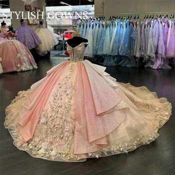 מקסיקו את כתף שמלת נשף שמלת קינסאנךרה עבור בנות חרוזים 3D פרחים למסיבת יום הולדת שמלות בשכבות שמלות לנשף החלוק דה