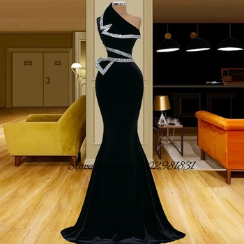 קטיפה שחורה כתף אחת בתולת ים ליידי אלגנטית בשמלת ערב בהתאמה אישית יוקרה רשמית למסיבה הלילה נשף שמלת חלוק 2024 גלימות דה