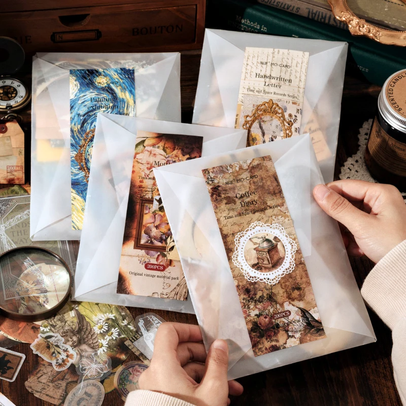 200 חתיכות חומר חבילה ספרותית רטרו קלאסי בצורת אש מדריך diy דקורטיביים collag הציור קפה מכתב 4 סוגים