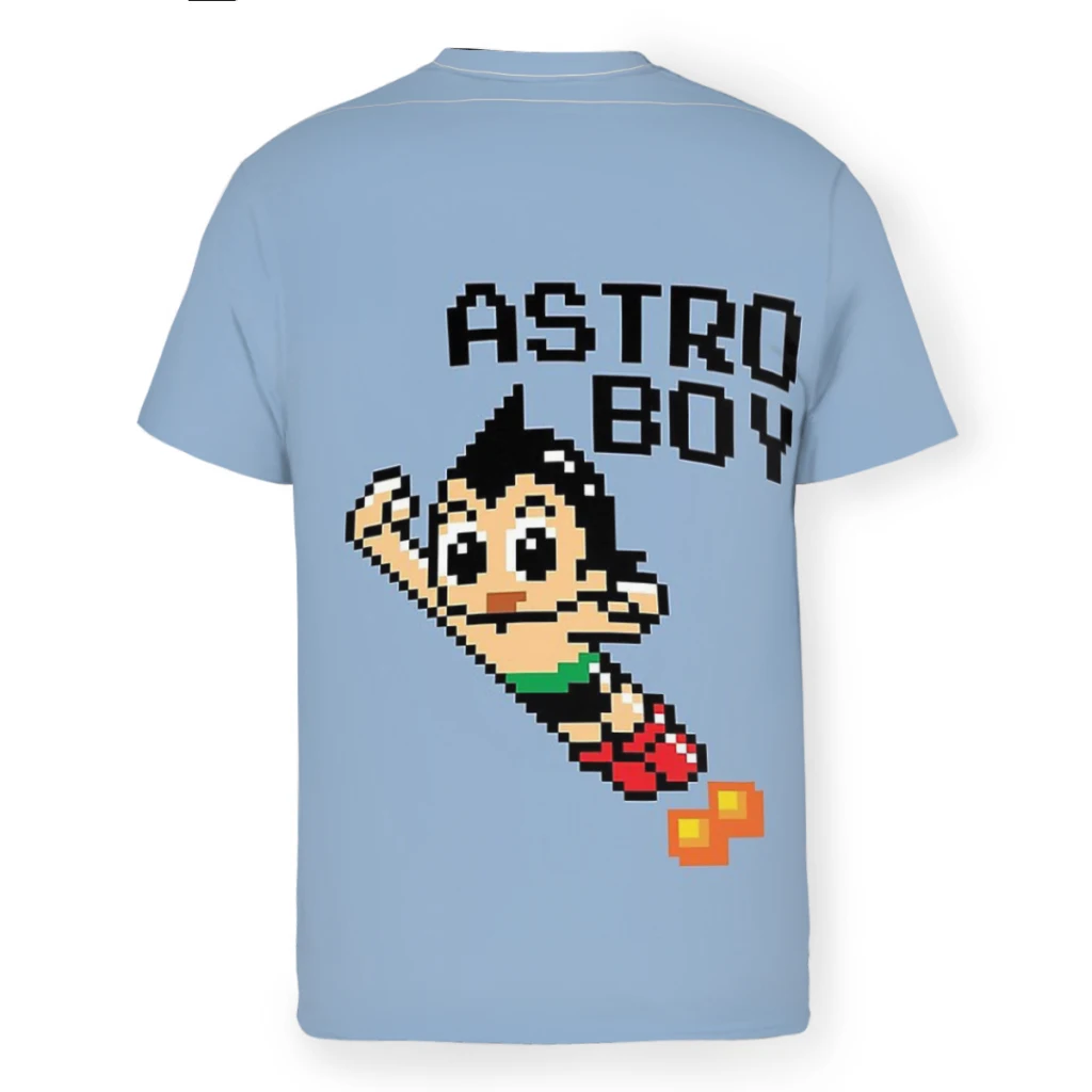 אדיר אטום Astroboy Tetsuwan אטום Pixellated אופי פוליאסטר TShirts זכר Harajuku אופנת רחוב דק חולצת או הצוואר.