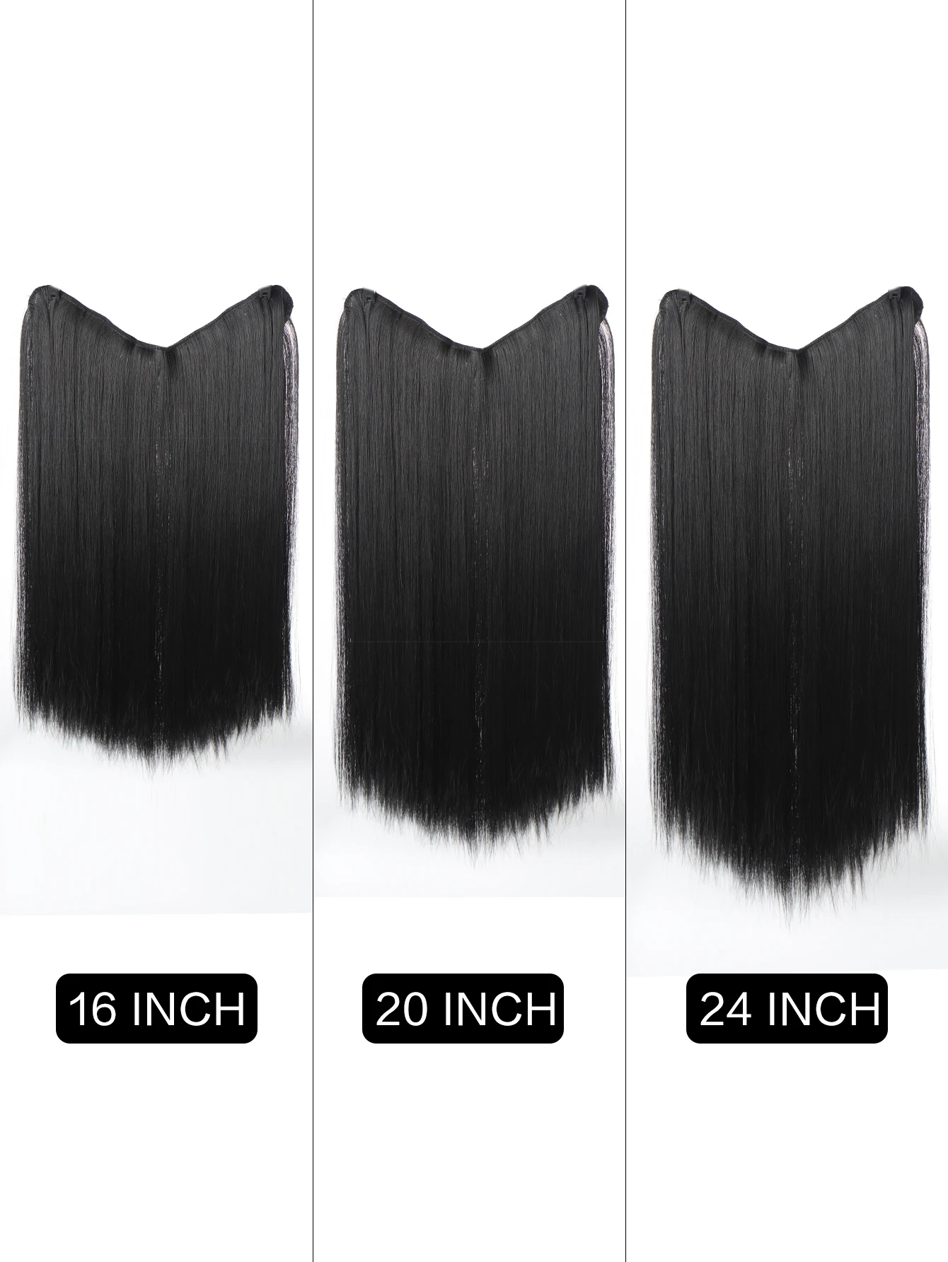 סינתטי ארוך ישר בצורת V הארכת שיער הפאה 24 אינץ ' שחור טבעי, חום 4 קליפ בחתיכה אחת
