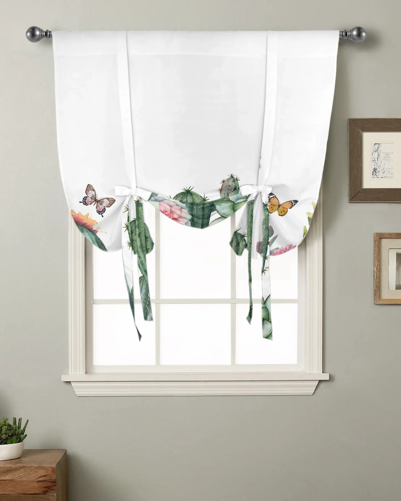 תוספות בסגנון קקטוס צמחים טרופיים וילון חלון הסלון עיצוב הבית תריסים ווילונות במטבח לקשור וילונות קצר