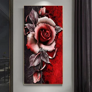 גותי DIY יהלום ציור ורד אדום פרח יהלום רקמה קריסטל רקמה ערכת גודל גדול ריינסטון תמונות YY6624