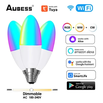 TUYA חכם WiFi E14 החנוכייה מנורת RGBCW הנורה LED ניתן לעמעום קסם נורות שליטה קולית עם אלקסה הבית של Google Yandex אליס