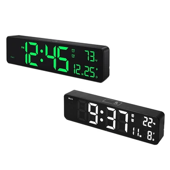 שעון קיר דיגיטלי LED גדול ספרות,תצוגה כפולה שעון מעורר,Auto-עמעום,12/24Hr Formatsilent שעון קיר החדר