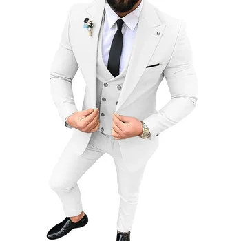 2023 האופנה גברים פנאי בוטיק יחיד אבזם Slim Fit חליפת חתונה שמלת 3 חתיכה להגדיר בלייזרס מעיל אפוד מכנסיים מכנסיים מעיל