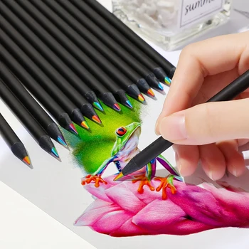 1pc 7Color קשת צבעים עפרונות עץ שחור ציור בעפרונות צבעוניים עפרונות צבעוניים סטודנטים לאמנות הציור כתיבת מכתבים אספקת