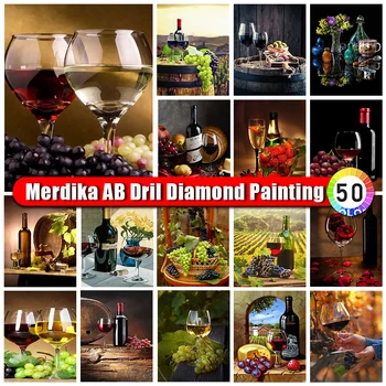 Merdika רוכסן התיק 5D DIY AB יהלום ציור תמונות-נוף מלא מקדח יהלום פסיפס יין נוף ריינסטון מתנות אמנות