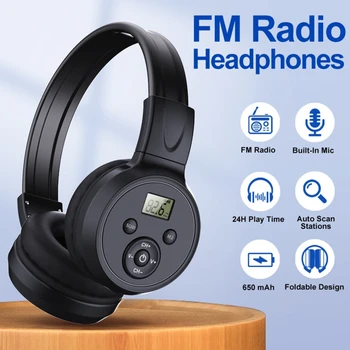 נייד רדיו FM אישי נטענת אוזניות אוזן Muffs עיצוב מתקפל תצוגת LCD רדיו FM אוזניות מדרגי עיצוב