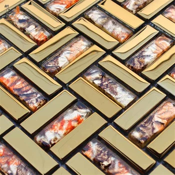11PCS המלוכה באירופה סגנון זהב Electroplated זכוכית, אריחי פסיפס, מטבח, חדר אמבטיה קיר אריח רקע, MD-745