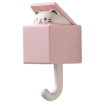 חתול קריקטורה הוק דבק עצמי מעונות דלת חדר השינה ווים קולבים מפתח מטריה, מגבת כובע המעיל קיר חיה קישוט מדף