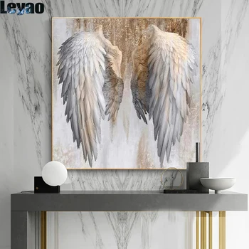 מודרני כנפי מלאך יהלום ציורים מופשטים לבן כנף יהלום רקמה אמנות קיר תמונות עבור הסלון קישוט הבית