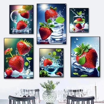 יהלום אומנות רקמה ציור חדש חם, פירות טריים, תות במים מלא יהלומים פסיפס מרובע/עגול תרגיל מטבח הבית מתנה