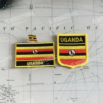 אוגנדה הדגל הלאומי רקמה, טלאים תג מגן צורת ריבוע Pin סט אחד על בד בד התרמיל קישוט