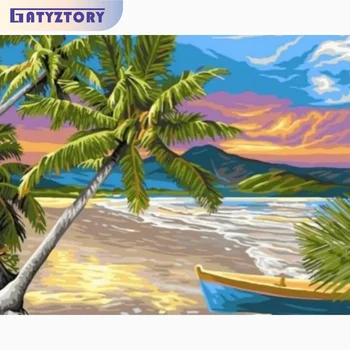 GATYZTORY ציור שמן על ידי מספרים חוף הים נוף-Diy מתנה תמונה צבע עבור מבוגרים, ילדים היצירה בד אמנות ציור