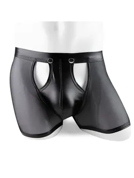 גברים תחתונים מיוחדים אזור כפתור פתח חלול החוצה עלייה נמוכה PU רשת תחתונים בוקסר סקסי שקוף פורנו, תחתונים זכר הלבשה תחתונה