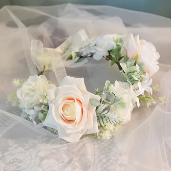 פרח פיות הכתר הכלה החתונה אביזרי שיער פרח רוז Headbands סרט Hairbands בסגנון בוהו הכובעים לנשים