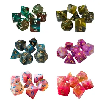 7Pcs כפול צבע קוביות Polyhedral להגדיר D4, D6-D8 D10 (00-90, 0-9) D12 D20 אקריליק תפקידים קוביות כרטיס המשחקים אביזר