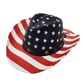 מסוגנן האמריקאי בוקרת כובע המערבי כובע בוקרים עם Windproof חבל שוליים רחבים, המגבעת על מסיבת נושא