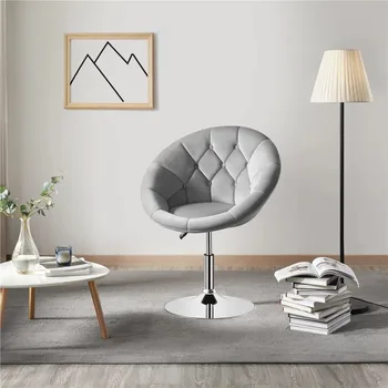מודרני המצויץ מתכוונן סיבוב חבית מבטא הכיסא, אפור קטיפה כיסאות רהיטים בסלון