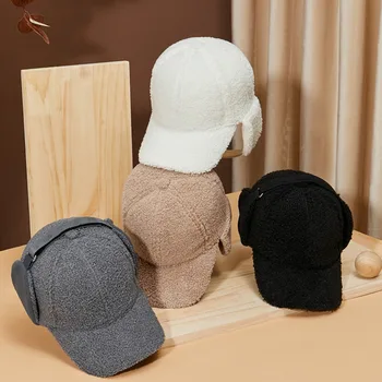 חורף חדש כבש צמר מעובה כובע בייסבול גברים ונשים פשוט יוקרה מגמה חיצונית windproof האוזן הגנה חמים לשיא הכובע