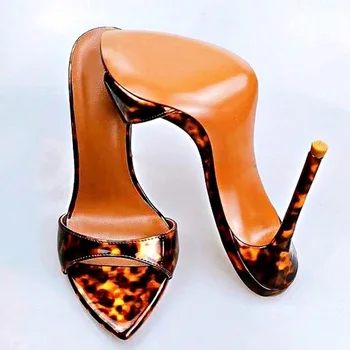 מסוגנן נמר מודפס עור מחודדות סנדלי נשים 2022 גודל 46 עקבים גבוהים נעלי עקבים דקים נעליים לנשים