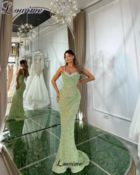 שרוולים ירוקים בתולת ים שמלות קוקטייל 2023 סקסי שמלות לנשף עם קריסטלים מסיבת חתונה שמלות Vestidos דה Cóctel מותאם אישית