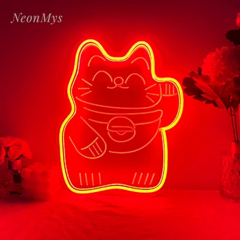 חתול חמוד מנקי נקו מובלט אורות ניאון 3D יצירות אמנות קישוט קיר ניאון קירות אור led סימנים להתאמה אישית אורות ניאון