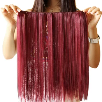 42cm שיער סינטטי ישר הקליפ הארכת שיער אדום ורוד לבן קוספליי פאה מסיבה שיער Pelucas De Colores