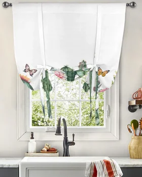 תוספות בסגנון קקטוס צמחים טרופיים וילון חלון הסלון עיצוב הבית תריסים ווילונות במטבח לקשור וילונות קצר