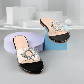 נעלי נשים 2020 נעלי נשים PVC שקוף סנדלים חמניות יהלום בתוספת גודל שטוח סנדלים