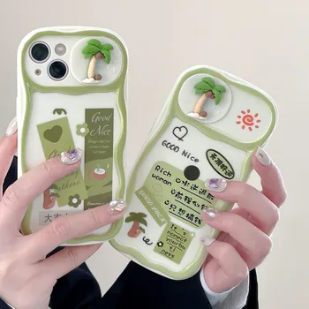 חמוד עץ קוקוס חלון הזזה הגנה טלפון הכיסוי כיסוי מקרה עבור Iphone 14 13 12 11 Pro מקס ליפול מניעת Coque Fundas