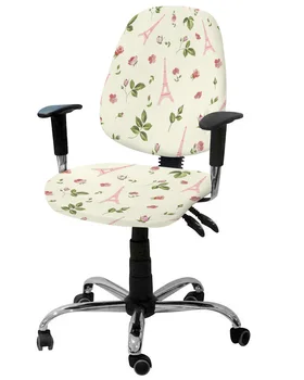 אביב פרחים ורודים, עלים ירוקים מגדל אייפל אלסטי כורסה הכסא כיסוי נשלף כיסא משרדי לכיסוי פיצול מושב מכסה