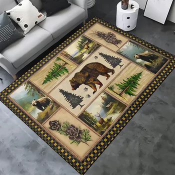 דוב חום דפוס באזור השטיח בסלון חדר האוכל לשטיח דלת הכניסה מחצלות שולחן קפה רך שטיח מטבח, מסדרון ומרפסת שטיחים