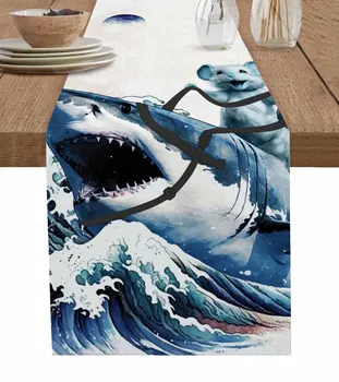 הים כריש ועכבר רכיבה שולחן רץ לחגוג שולחן האוכל בד כיסוי מפית מפית בית עיצוב מטבח