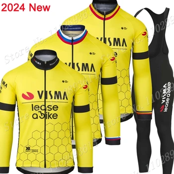 Visma חכירה אופניים הקבוצה החורף 2024 רכיבה על אופניים ג ' רזי בלגיה קבוצה בגדי תרמי צמר שרוול ארוך מכנסיים, סינר אופניים החליפה MTB יוקרתי