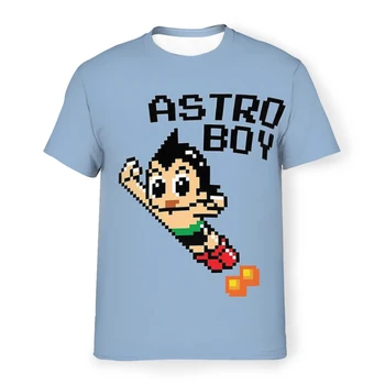 אדיר אטום Astroboy Tetsuwan אטום Pixellated אופי פוליאסטר TShirts זכר Harajuku אופנת רחוב דק חולצת או הצוואר.