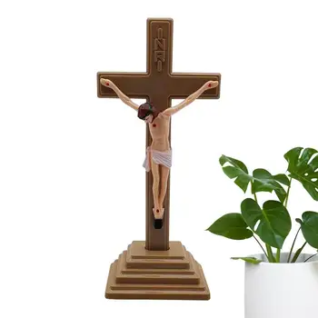 שולחן זוהר-in-the-הכהה הקתולית ישו על הצלב, עם מעמד בציר דתי נוצרי עומד צלב הכנסייה שולחן קישוט
