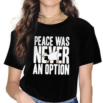 ללא כותרת אווז משחק השלום מעולם לא היה אופציה קלאסית חולצת וינטג הגותי של נשים פוליאסטר חולצת טי O-צוואר