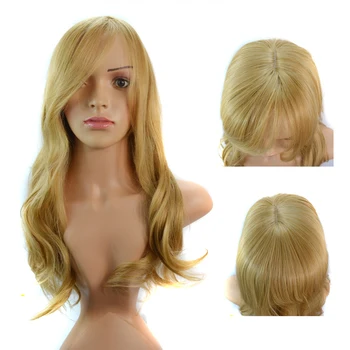 החלק האמצעי סינטטי גוף גל קו השיער הטבעי פאות עבור נשים עמיד בפני חום Cosplay מסיבה השתמש הזהב 80 ס 