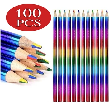 100pcs קונצנטריים שיפוע קשת עפרונות עפרונות צבע ססגוניות, עפרונות אמנות ציור כלי כתיבה