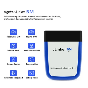Vgate vLinker BM ELM327 עבור ב. מ. וו סורק Wifi כחול-השן 4.0 Bimmercode סריקה OBD 2 ODB2 אבחון רכב אוטומטי כלי ELM 327 V 1 5