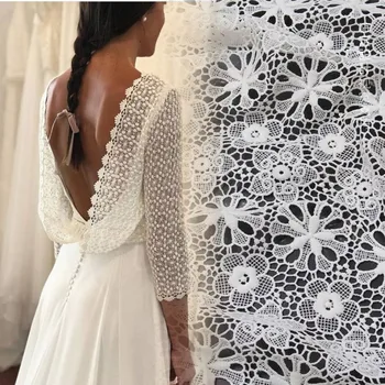 2019 האחרונים שמלת החתונה Guipure תחרה בד DIY תפירה רקמה רקמה, תחרה חומר בד בד בד