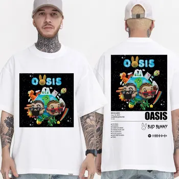 רע באני Oasisalbum לכסות הדפסות חולצה היפ הופ Harajuku האופנה שרוול קצר חולצת טריקו גברים נשים מנופחים אופנת רחוב Tshirts